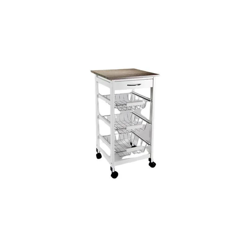 Carrello da cucina in metallo con top legno 37 x 37 x h 76 cm colore bianco