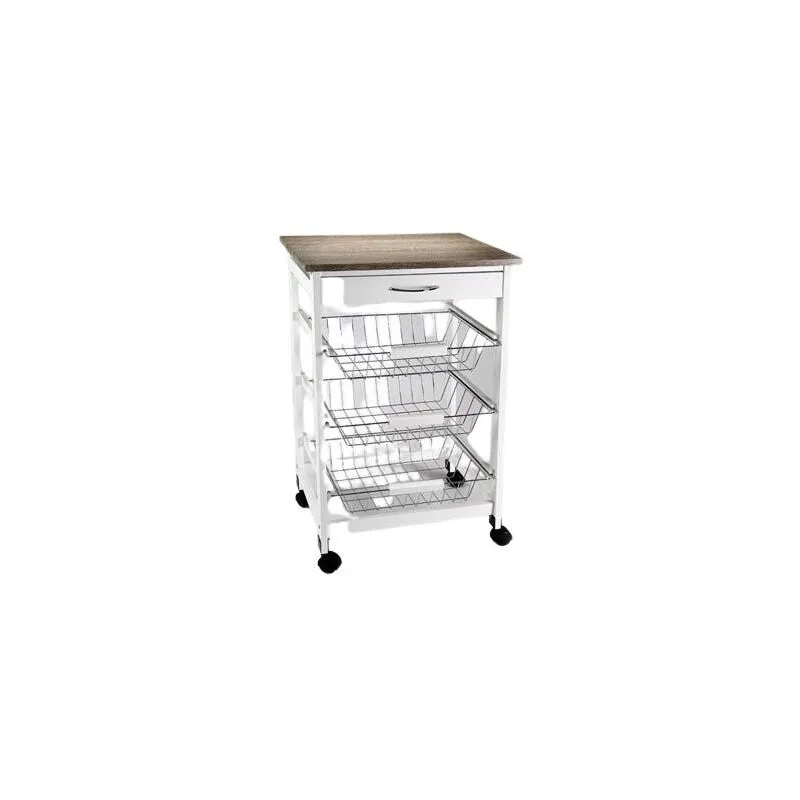 Carrello Da Cucina 47x37x76 Cm Colore Bianco E Top Legno