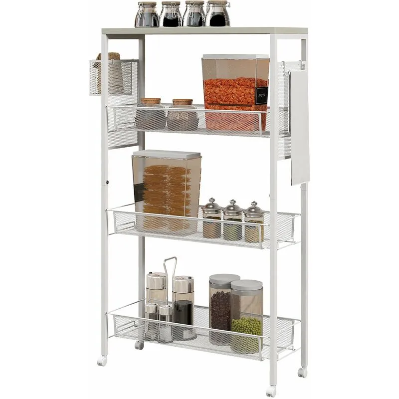 Carrello da Cucina 3 Livelli 58x18,5x87 cm in Truciolato e Acciaio Bianco