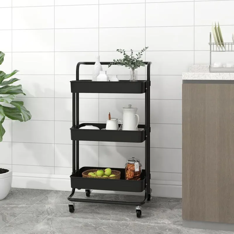 Torana - Carrello da Cucina 3 Ripiani Nero 42x35x85 cm Ferro e abs