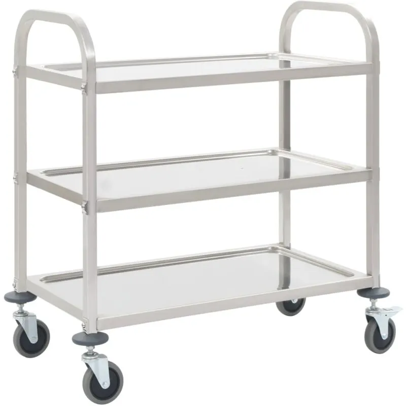 Carrello da Cucina a 3 Livelli 96,5x55x90 cm in Acciaio Inox - Vidaxl