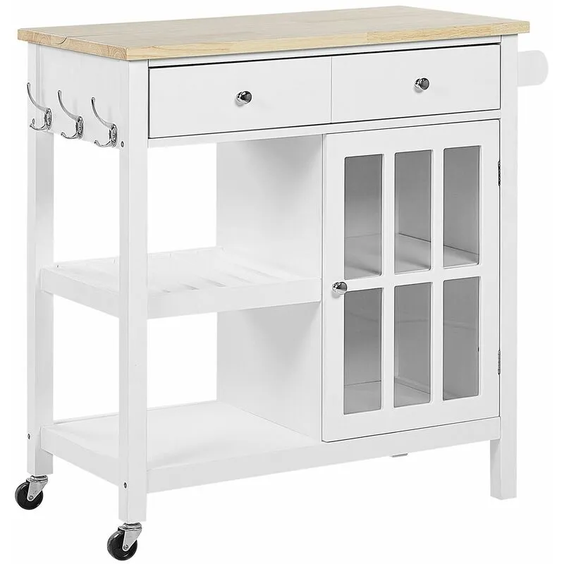 Beliani - Carrello da Cucina Portavivande Bianco e Legno Chiaro con Cassetti Genoa