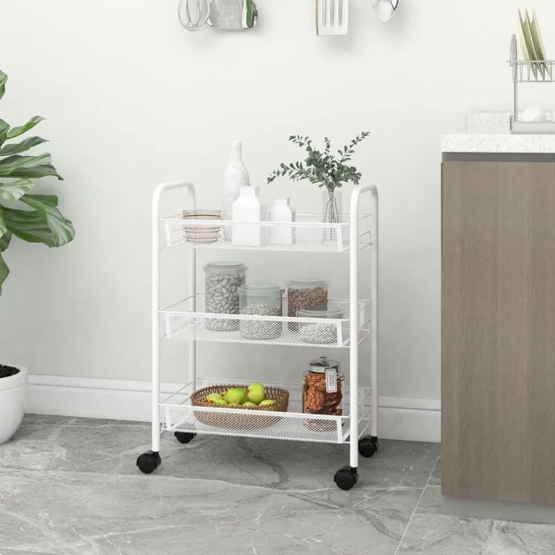 Carrello da Cucina con 3 Ripiani Bianco 46x26x64 cm in Ferro - Vidaxl