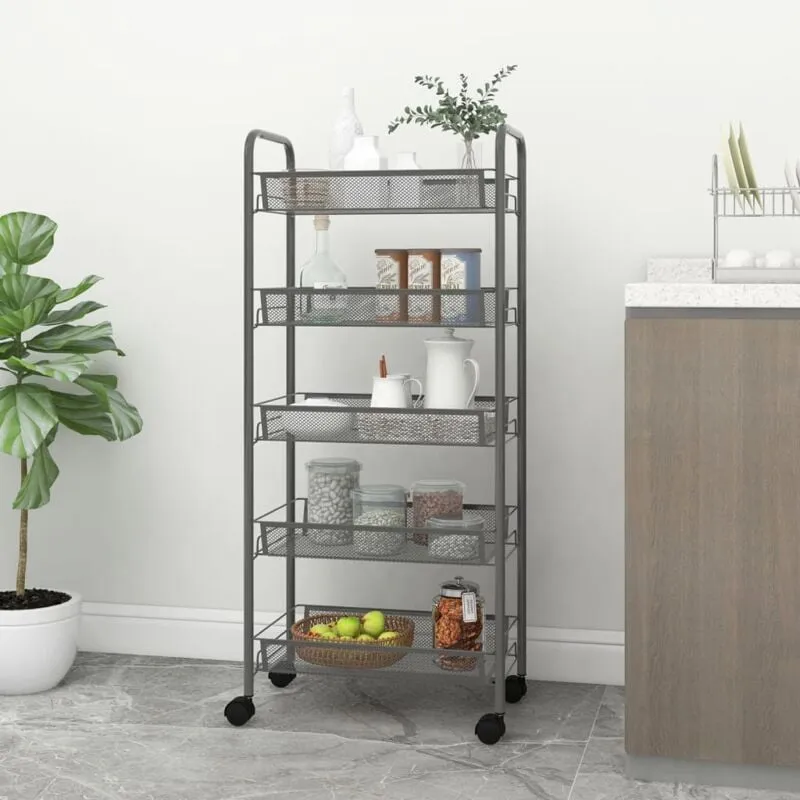 Carrello da Cucina con 5 Ripiani Grigio 46x26x105 cm in Ferro - Vidaxl