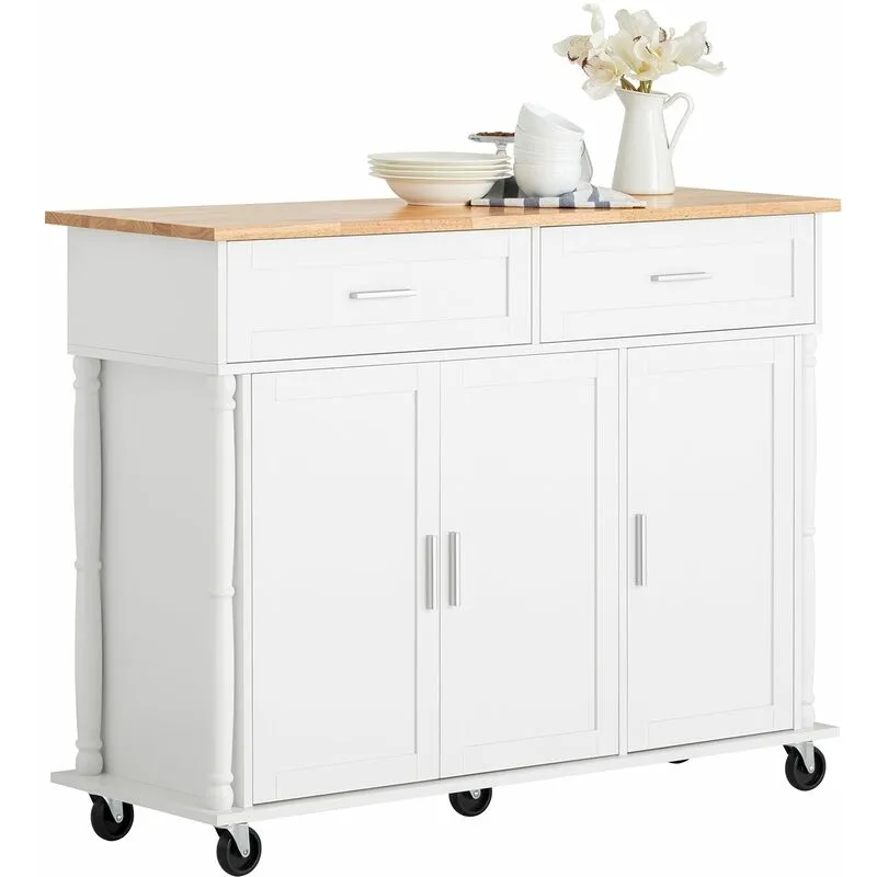 Sobuy - Carrello Da Cucina Isola Cucina Carrello Credenza Con Ruote Mobile Cucina Bianco 117x40x91cm FKW116-WN