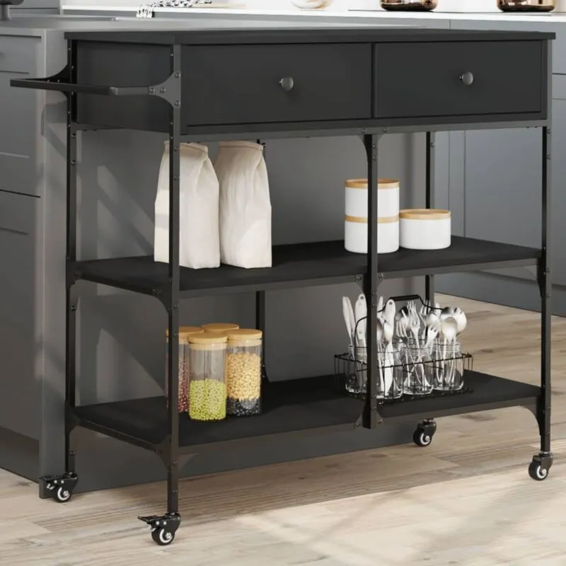 Carrello da Cucina Nero 105x42x95 cm in Legno Multistrato - Vidaxl