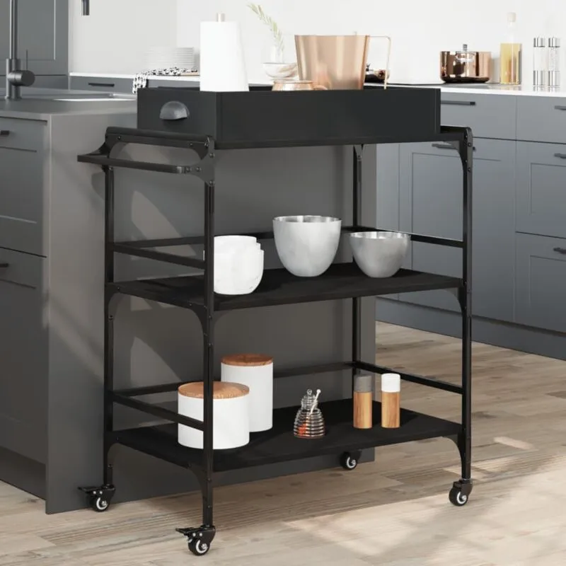 Carrello da Cucina Nero 81,5x41x92,5 cm in Legno Multistrato Vidaxl Nero