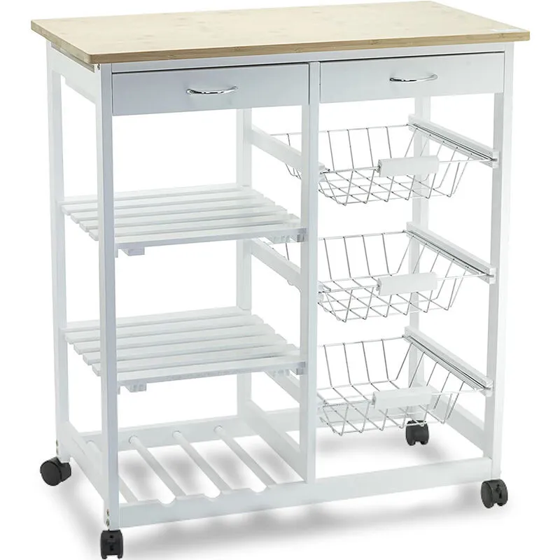 Carrello da Cucina con 3 Cesti 2 Scaffali 2 Cassetti Dimensioni 67 x 37 x 76H cm