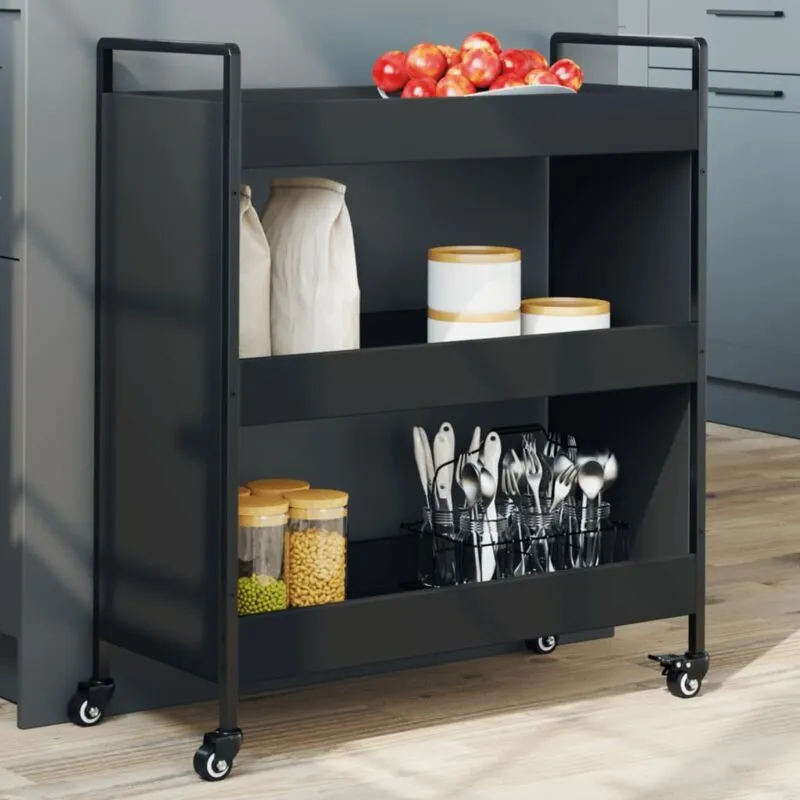 Carrello da Cucina Nero 70x30x82 cm in Legno Multistrato - Vidaxl