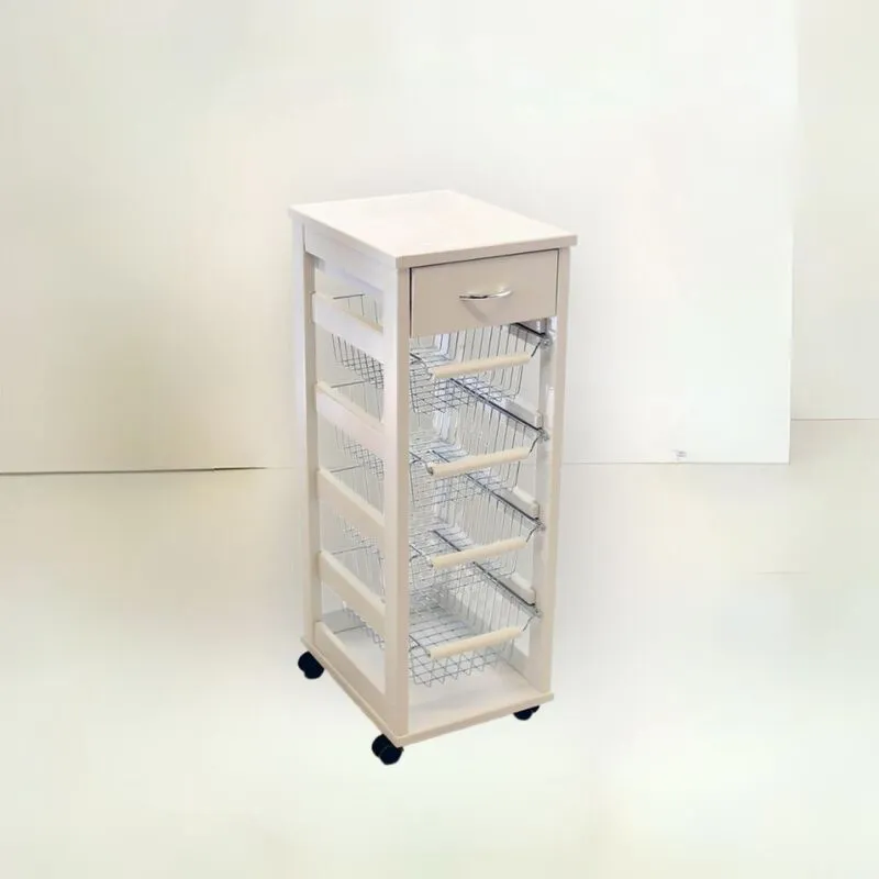 Carrello da cucina salvaspazio cestini e cassetto bianco - Vesuvio