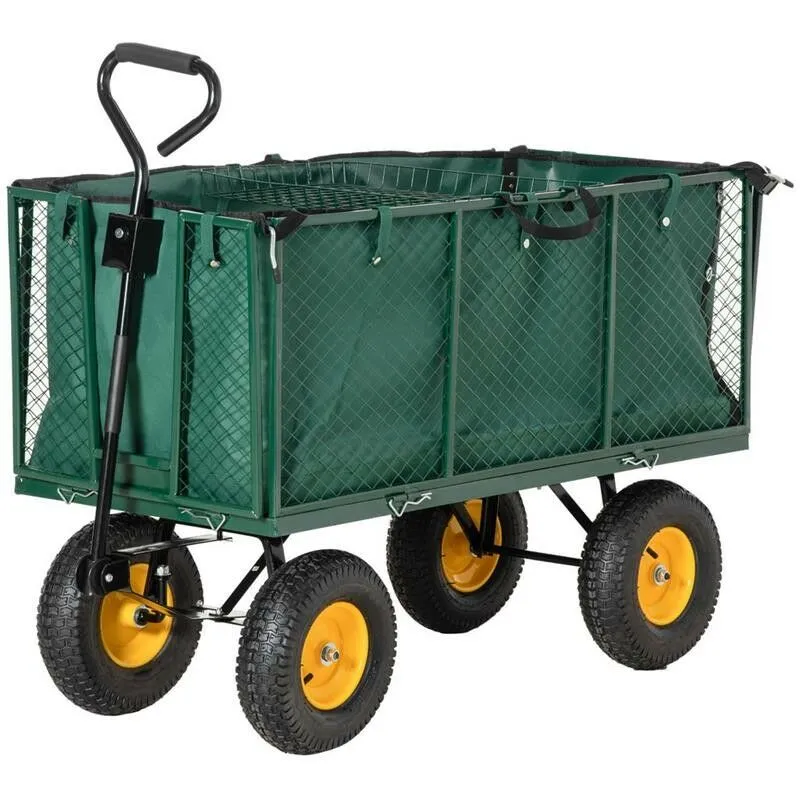 Maury's - carrello da giardino in acciaio con pareti laterali capienza 342L verde