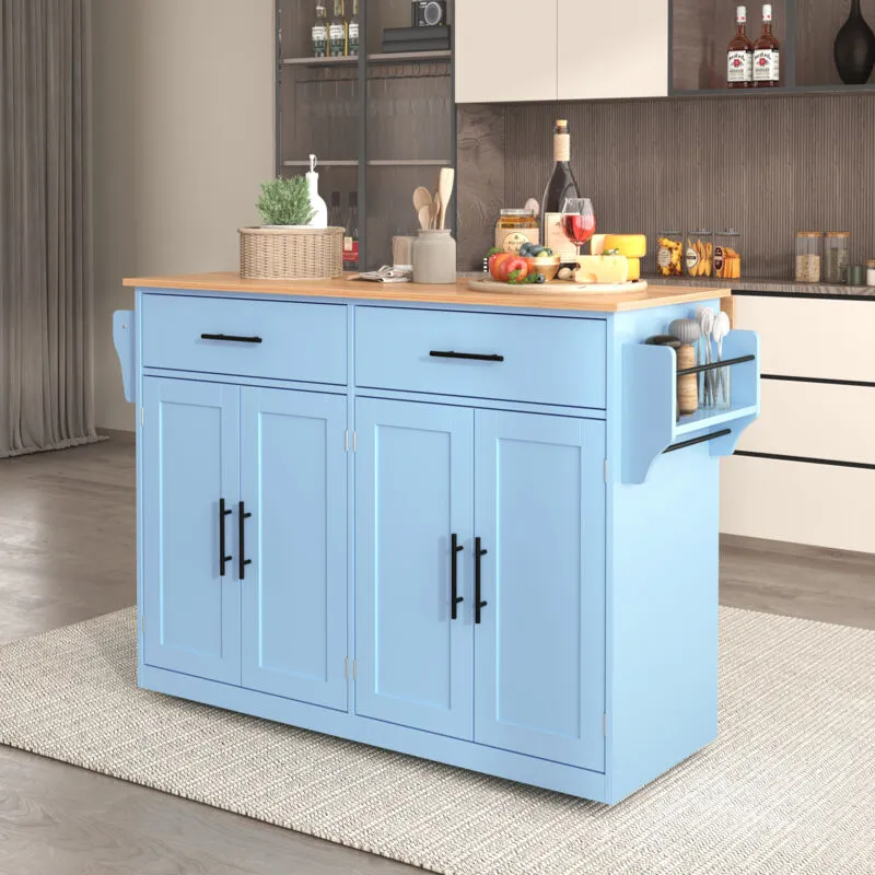 Okwish - Carrello di servizio con piano pieghevole, 120x46(70)x91 cm, blu, con ruote e gambe in legno intercambiabili, ideale per cucina e sala da