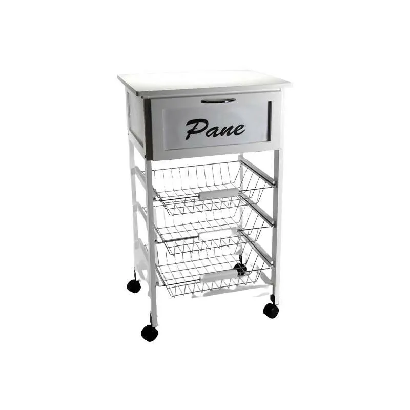 Carrello Da Cucina Pane 47 X 37 X H 85 Cm Colore Bianco