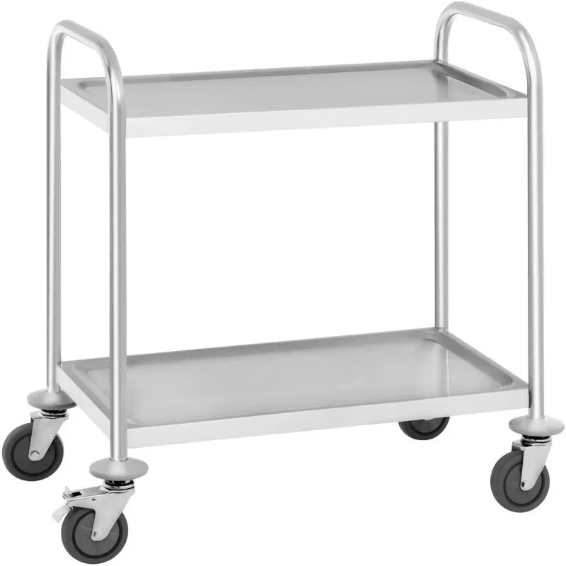 Carrello Inox Di Servizio Per Cucina In Acciaio Ruote 2 Ripiani Fino a 150 Kg