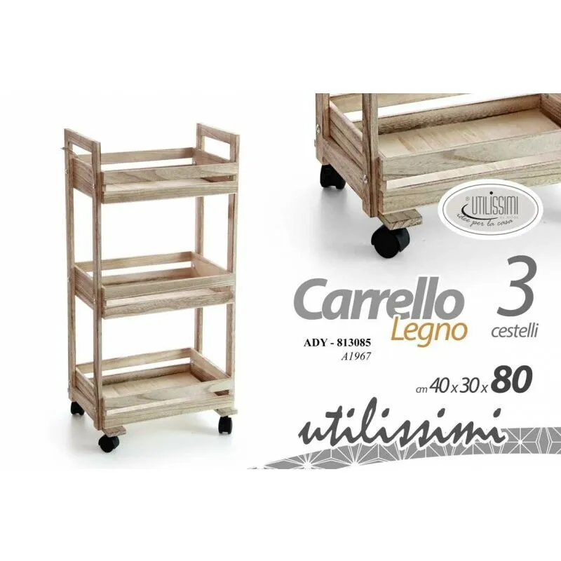 Webmarketpoint - Carrello leggero ruote legno per cucina cm 40 x 30 x 80 h