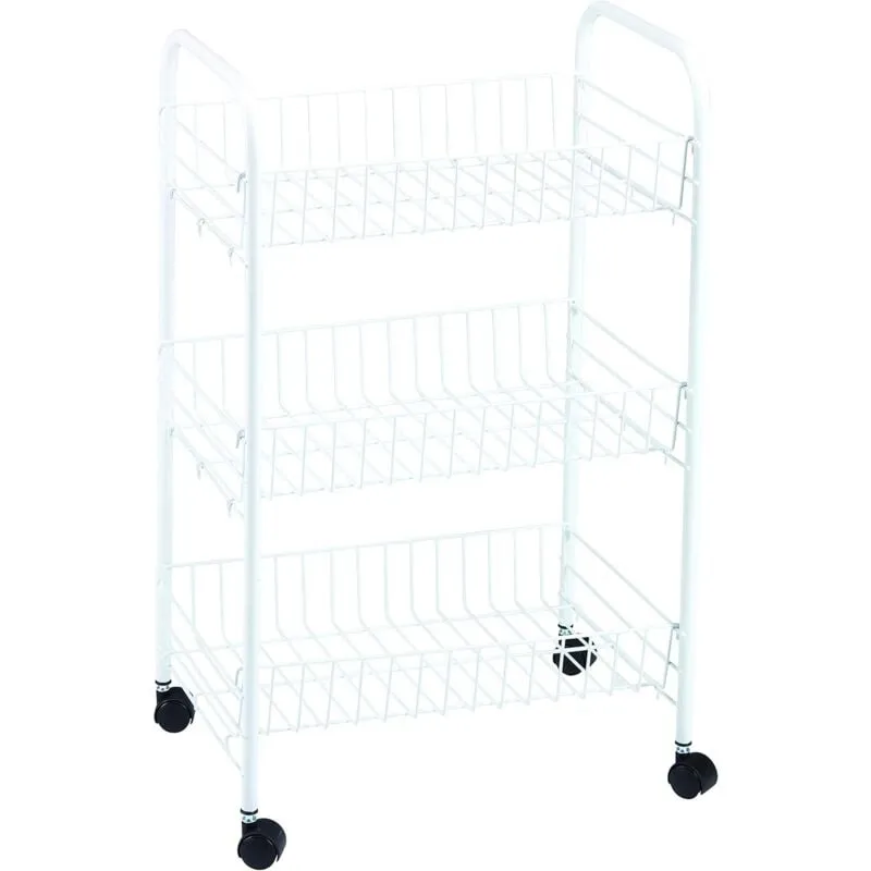 Carrello multiuso bianco in metallo a 3 ripiani con 4 ruote 40x26x62h cm - King Home