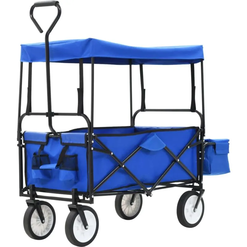 Carrello Pieghevole a Mano con Tettuccio in Acciaio Blu