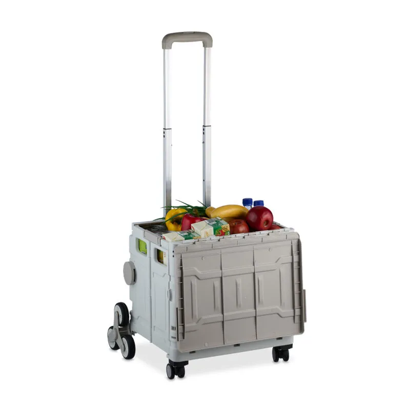 Carrello per Spesa Pieghevole, 50 kg Carico, Manico Telescopico, Carrellino Trolley Portaspesa, Bianco Grigio - Relaxdays