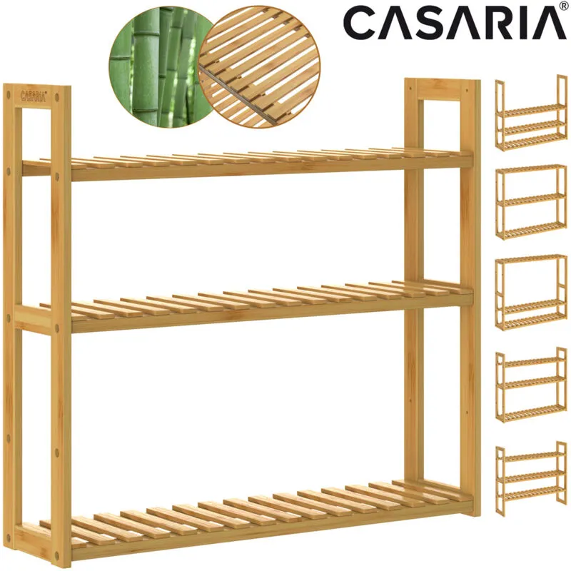 Scaffale da bagno Mobiletto bambu bagno 3 Ripiani regolabili 54x60x15cm alta capacità di carico - 