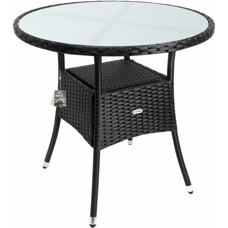 Tavolo Rotondo da Giardino Polyrattan 80 cm Piano in Vetro 5mm Altezza Regolabile Tavolino da Caffè Terrazza Balcone Schwarz xl (de) - 