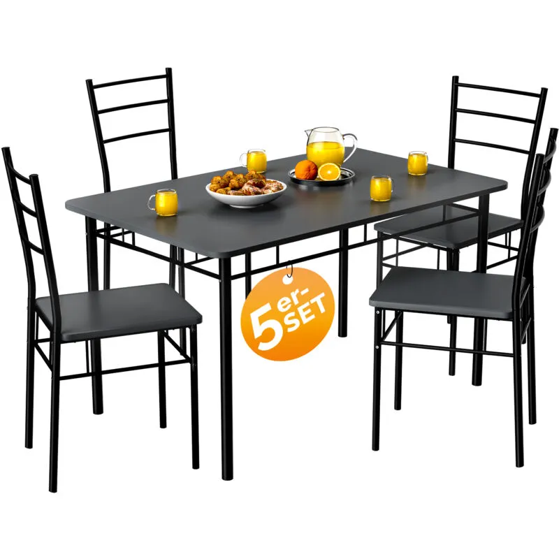 Tavolo da pranzo con 4 sedie in legno set da 5 pezzi 110x68cm struttura in metallo sala da pranzo cucina sedia tavolo mobili arredo casa Anthrazit