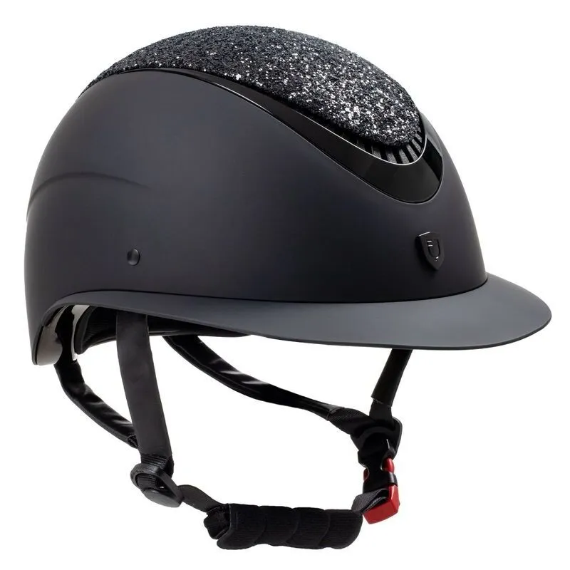 Equestro - Casco da equitazione modello Galaxy con visiera larga e brillantini: 58-60 cm, Nero e Nero