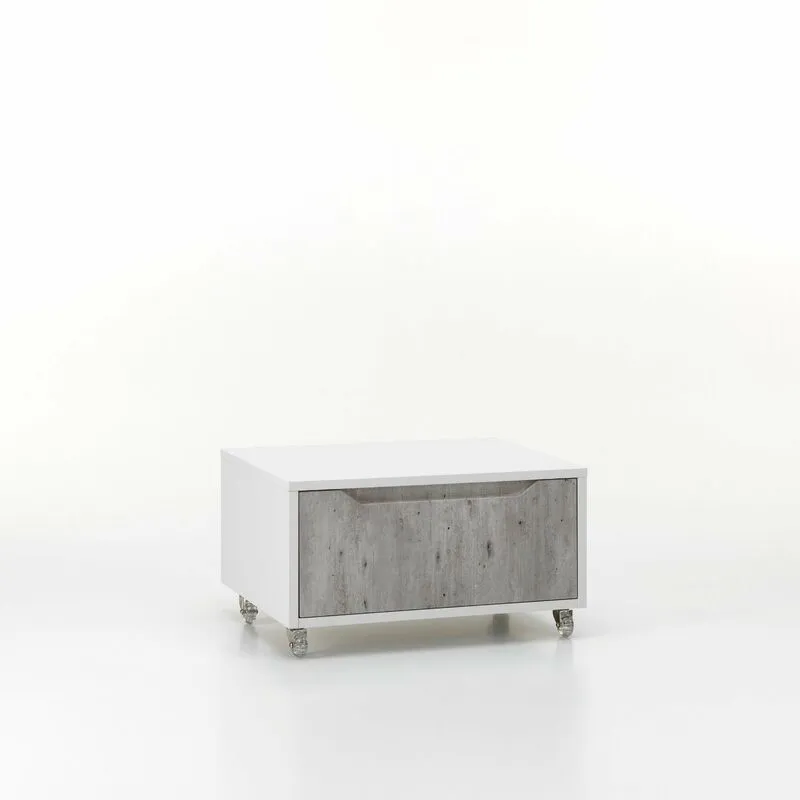 Cassettiera con Ruote 1 Cassetto 60x45x32 cm in Legno TFT Belsk Bianco e Cemento