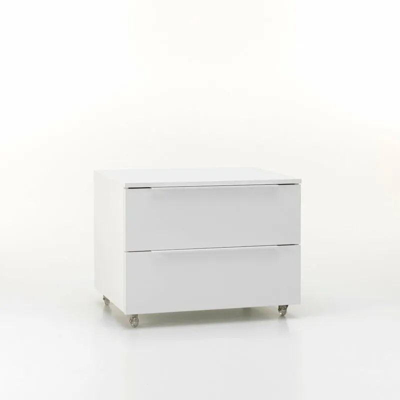 Tft Home Furniture - Cassettiera con Ruote 2 Cassetti 70x52x57 cm in Legno tft Kato Bianco Opaco