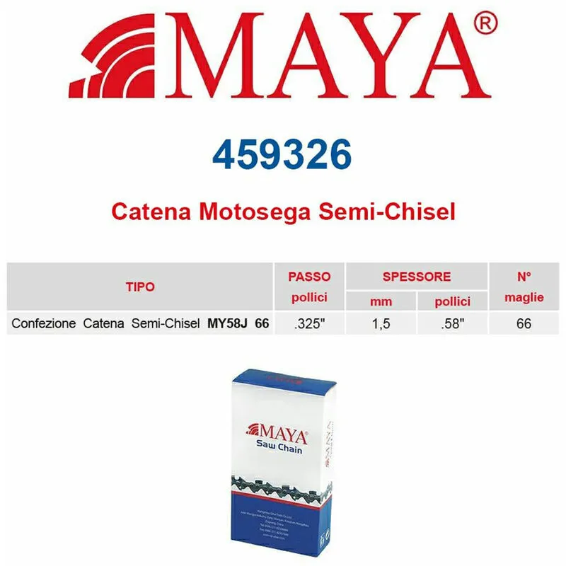 Catena confezionata .325" 1.5 mm - .058" 66 maglie senza antirimbalzo profilo Semi tondo MAYA - 459326