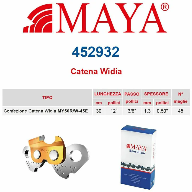 Catena confezionata in Widia lp 3/8" 1.3 mm - .050" 45 maglie con antirimbalzo maya - 452932