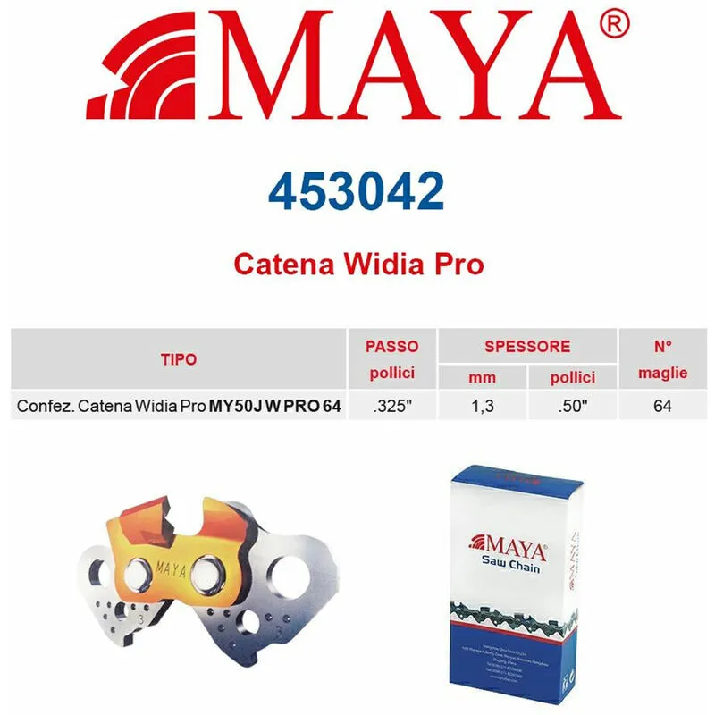 Catena confezionata in Widia pro .325" 1.3 mm - .050" 64 maglie con antirimbalzo maya - 453042