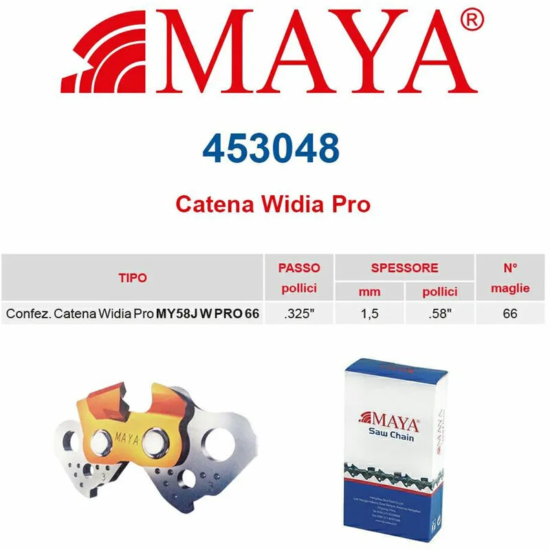  - Catena confezionata in Widia pro .325" 1.5 mm - .058" 66 maglie con antirimbalzo maya - 453048