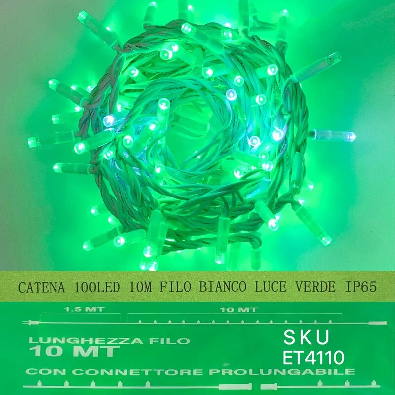 Catena luminosa 100 led 10 metri filo bianco luce verde ip65 /ET4110