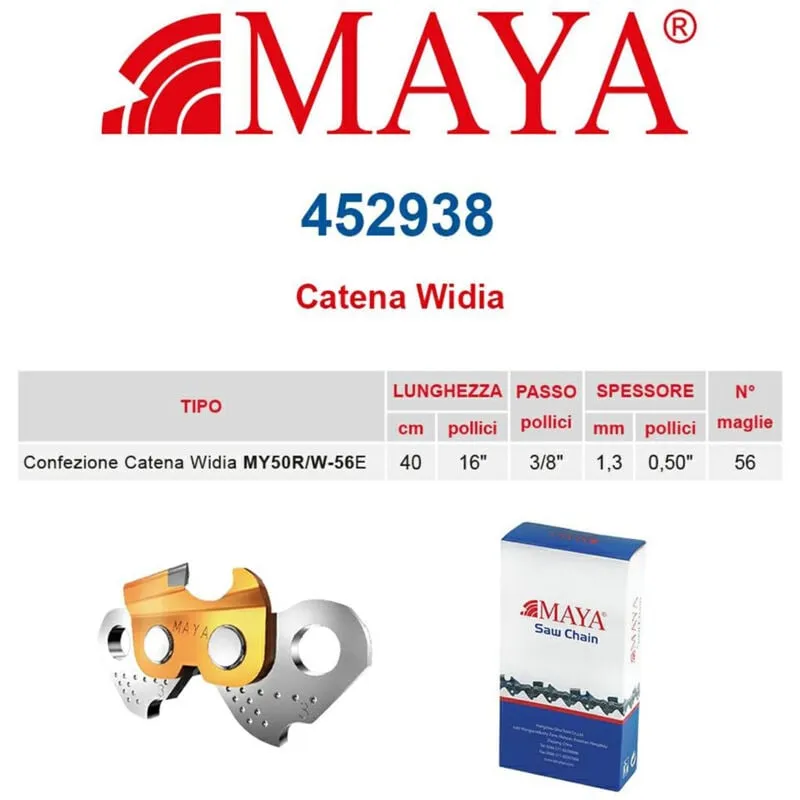 Catena motosega confezionata in Widia lp 3/8" 1.3 mm - .050" 56 maglie con antirimbalzo - 452938