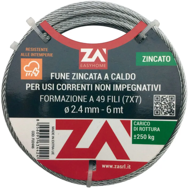 Ferramenta1.com - fune acciaio zincato 19F d 1,2 mm 25 m