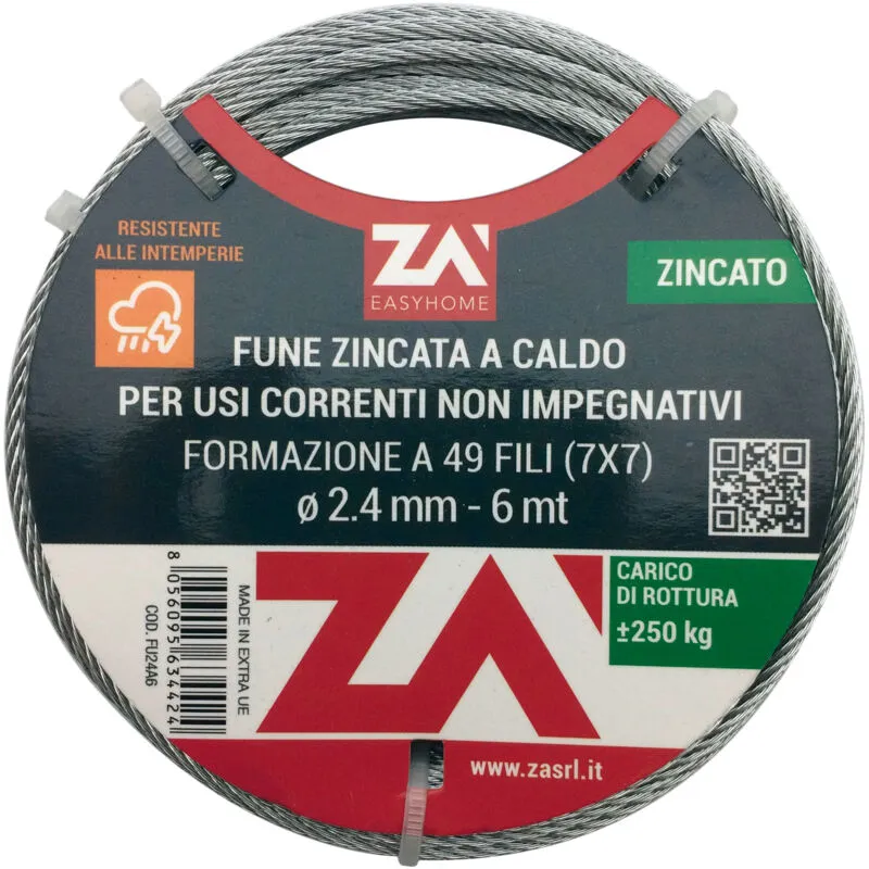 Ferramenta1.com - fune acciaio zincato 7F d 0,9 mm 25 m