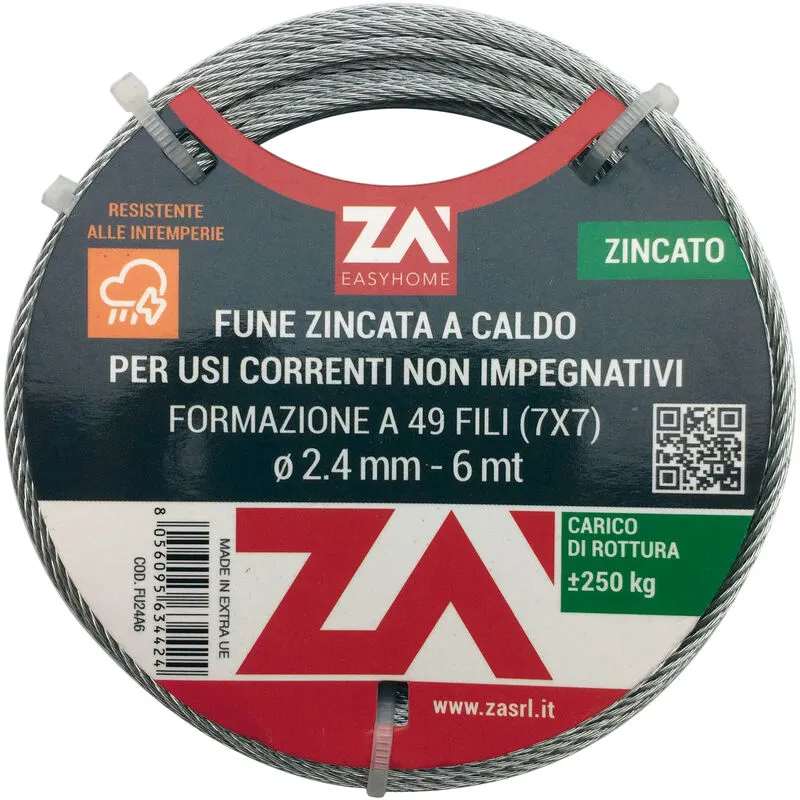 Cavetto acciaio zincato 7f d. 0,9 mt 25