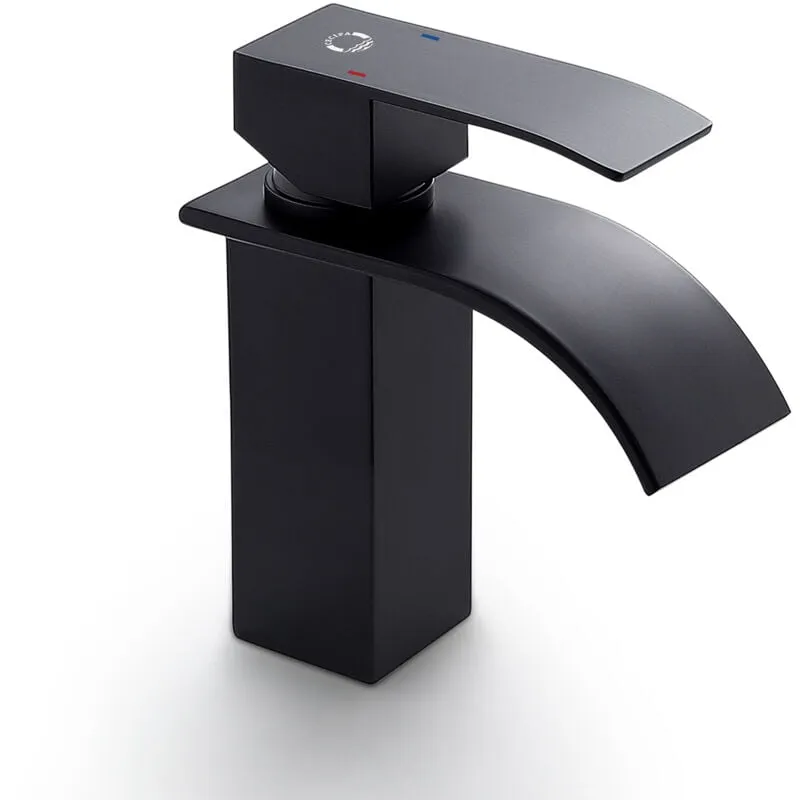 Cecipa - Nero Rubinetto Bagno Lavabo Cascata, Miscelatore Lavabo Bagno, Rubinetto Lavabo, Rubinetto Bagno Lavabo, Miscelatore per Bagno, Valvola in