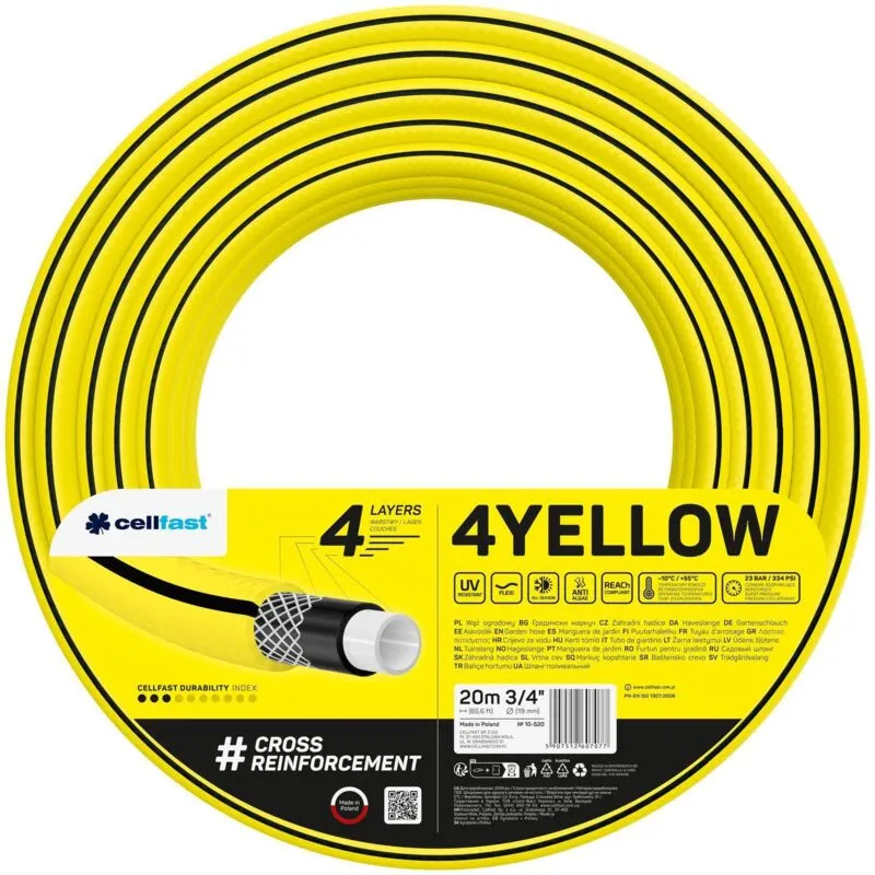 Tubo da giardino 4GIALLO 4 strati - 20 Metri di ø 3/4' (19mm) - Giallo - 