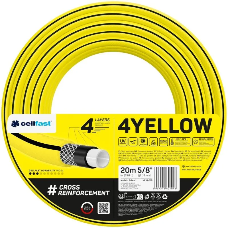 Tubo da giardino 4GIALLO 4 strati - 20 Metri di ø 5/8' (15mm) - Giallo - 