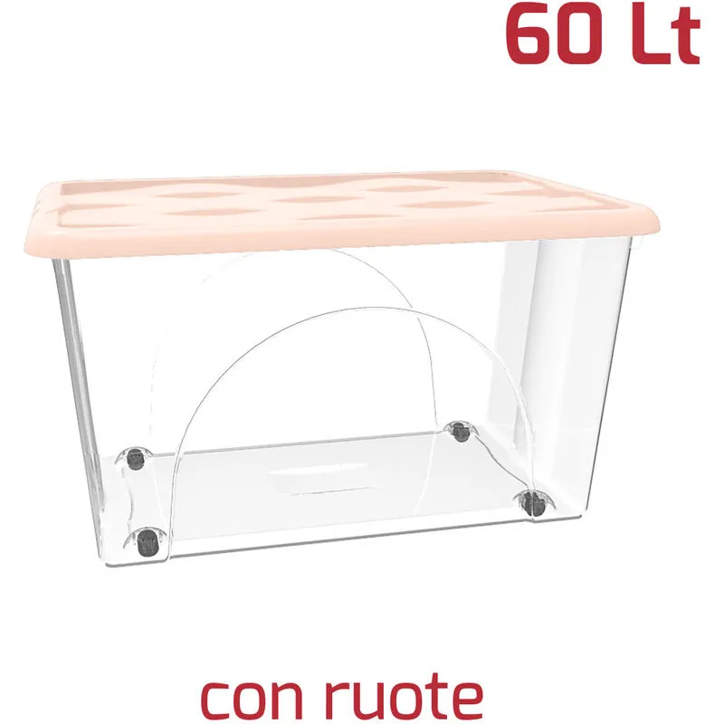 Lgvshopping - Cesta Box Storage Dune 60LT con Ruote Salvaspazio Trasparente e Rosa 40x60xh33cm