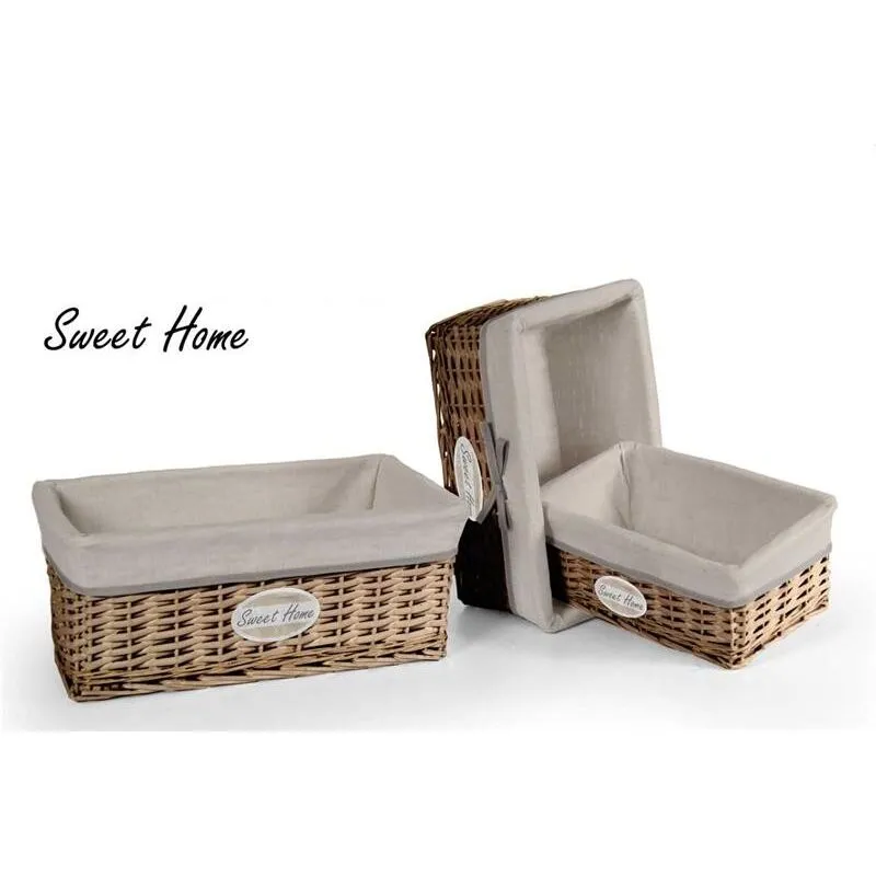 Gicos - maury's set 3 ceste legno/beige con scritta sweet home con coperchio