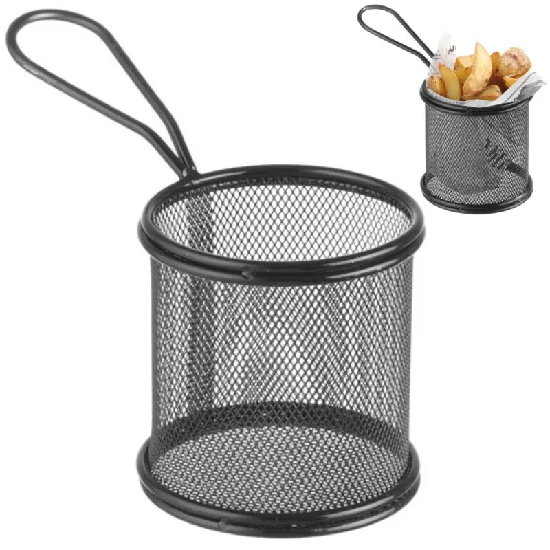 Cestino per servire snack fritti, patatine fritte, con manico, rotondo, 90x90x90 mm Hendi 425633