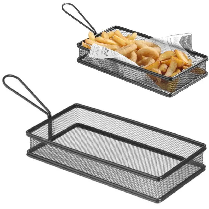 Cestino per servire snack di patatine fritte con manico nero 255x153x45 mm Hendi 425657