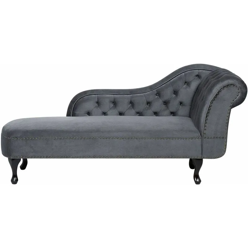 Chaise Longue in Velluto Grigio Versione Destra Stile Chesterfield Nimes