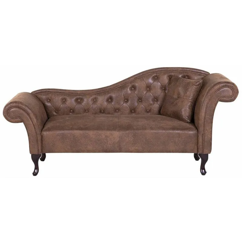 Chaise Longue Versione Destra Ecopelle Marrone Chiaro Stile Chesterfield Lattes