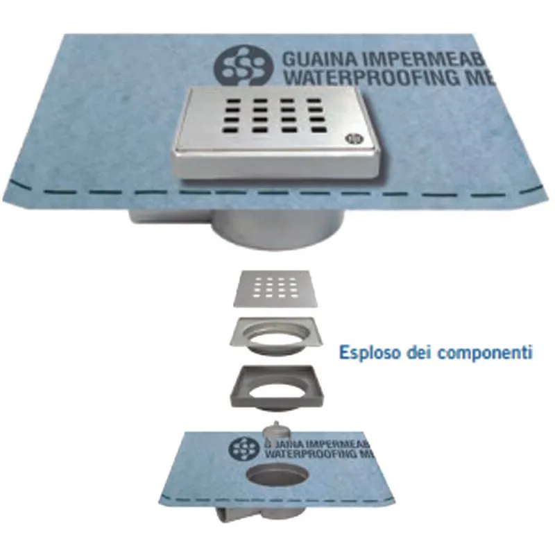 Chiusino regolabile sifonato per doccia con guaina - cm.10x10 - guaina mt.1x1