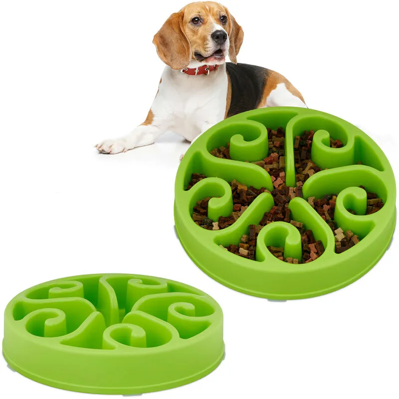 Relaxdays - 2x Ciotola Anti-Ingozzamento per Cani, ø 30 cm, Lenta Assunzione del Cibo, Adatta alla Lavastoviglie, Verde