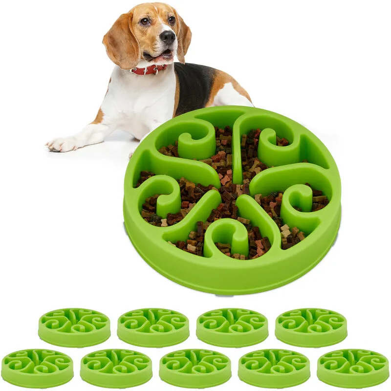 Relaxdays - 10x Ciotola Anti-Ingozzamento per Cani, ø 30 cm, Lenta Assunzione del Cibo, Adatta alla Lavastoviglie, Verde