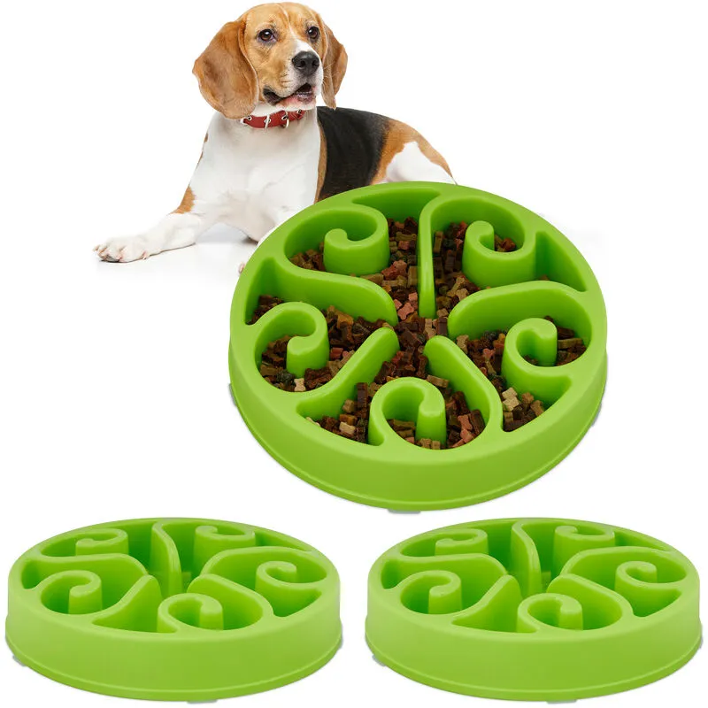 Relaxdays - 3x Ciotola Anti-Ingozzamento per Cani, ø 30 cm, Lenta Assunzione del Cibo, Adatta alla Lavastoviglie, Verde